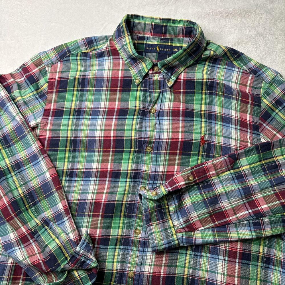 Chaps Ralph Lauren‎ MEDIUM Plaid Button Down Shirt Green/Blue Long Sleeve EUC - Picture 6 of 8